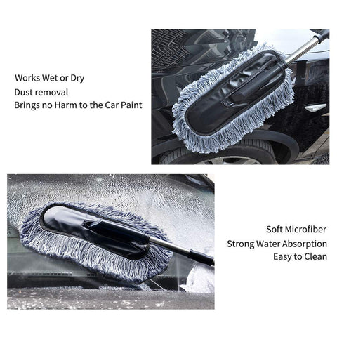 Keep your car and home spotless with our versatile Car Duster featuring a long retractable handle and soft microfiber bristles for superior dust removal. Superior Dust Absorption: High-quality microfiber bristles trap dust effectively on car and household