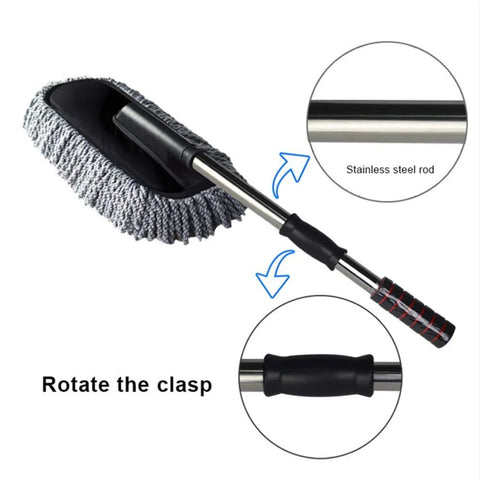 Keep your car and home spotless with our versatile Car Duster featuring a long retractable handle and soft microfiber bristles for superior dust removal. Superior Dust Absorption: High-quality microfiber bristles trap dust effectively on car and household