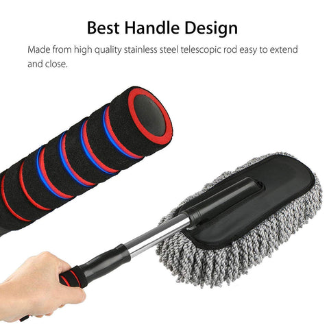 Keep your car and home spotless with our versatile Car Duster featuring a long retractable handle and soft microfiber bristles for superior dust removal. Superior Dust Absorption: High-quality microfiber bristles trap dust effectively on car and household
